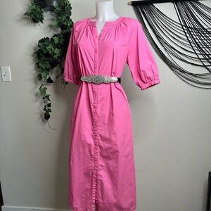 Vintage Pink Button-Down Midi Dress